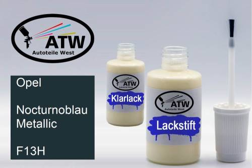 Opel, Nocturnoblau Metallic, F13H: 20ml Lackstift + 20ml Klarlack - Set, von ATW Autoteile West.